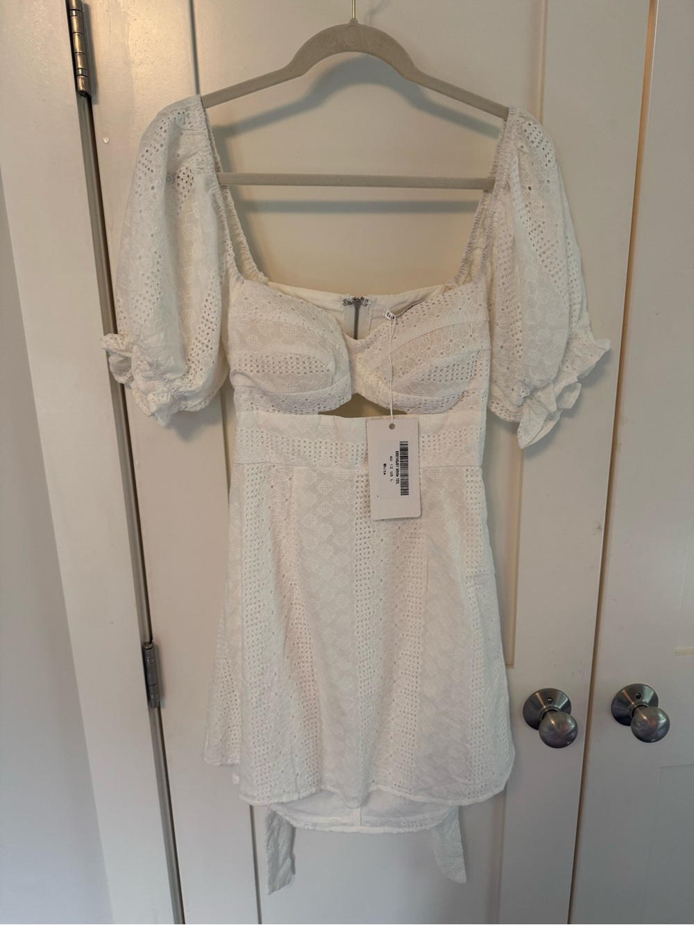 White Eyelet Dress with Front Cutout Detail